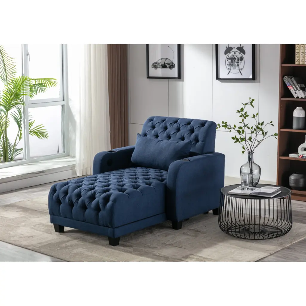 Stylish Navy Leisure Sofa Contemporary Barrel Designed Living Room Couch Polyester Fabric Upholstery and Solid Plywood Fra...