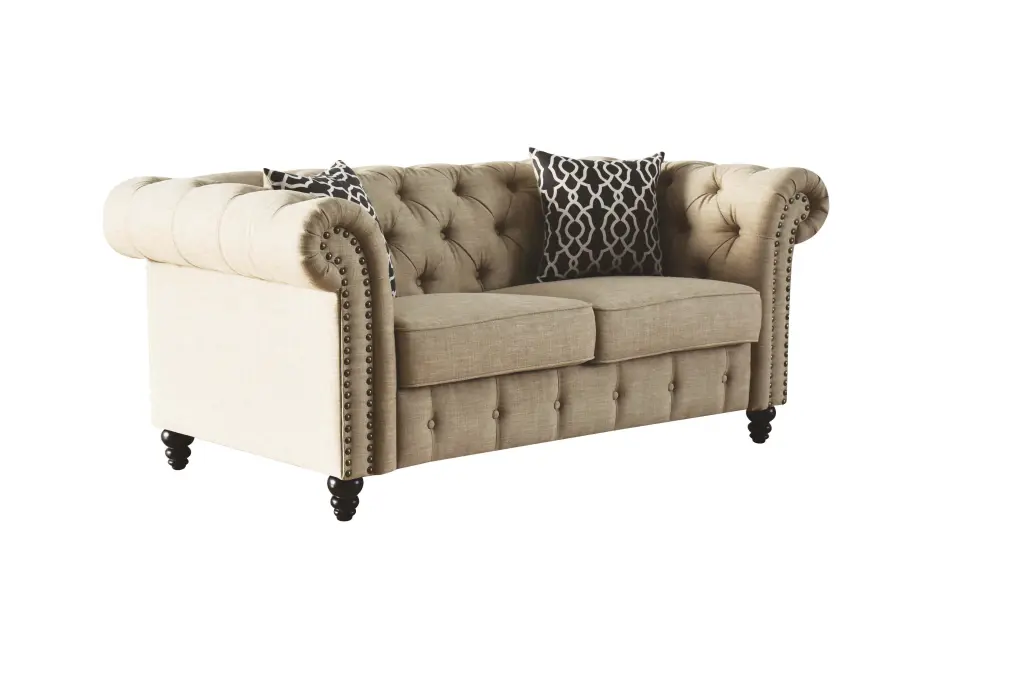 DeeHome ACME Aurelia Beige Linen Loveseat 2 Pillows