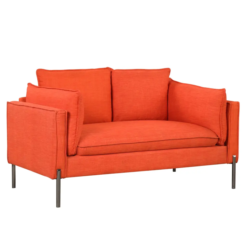 56 Inch Modern Linen Fabric Loveseat Small Couch Living Room Apartment Orange Jamini