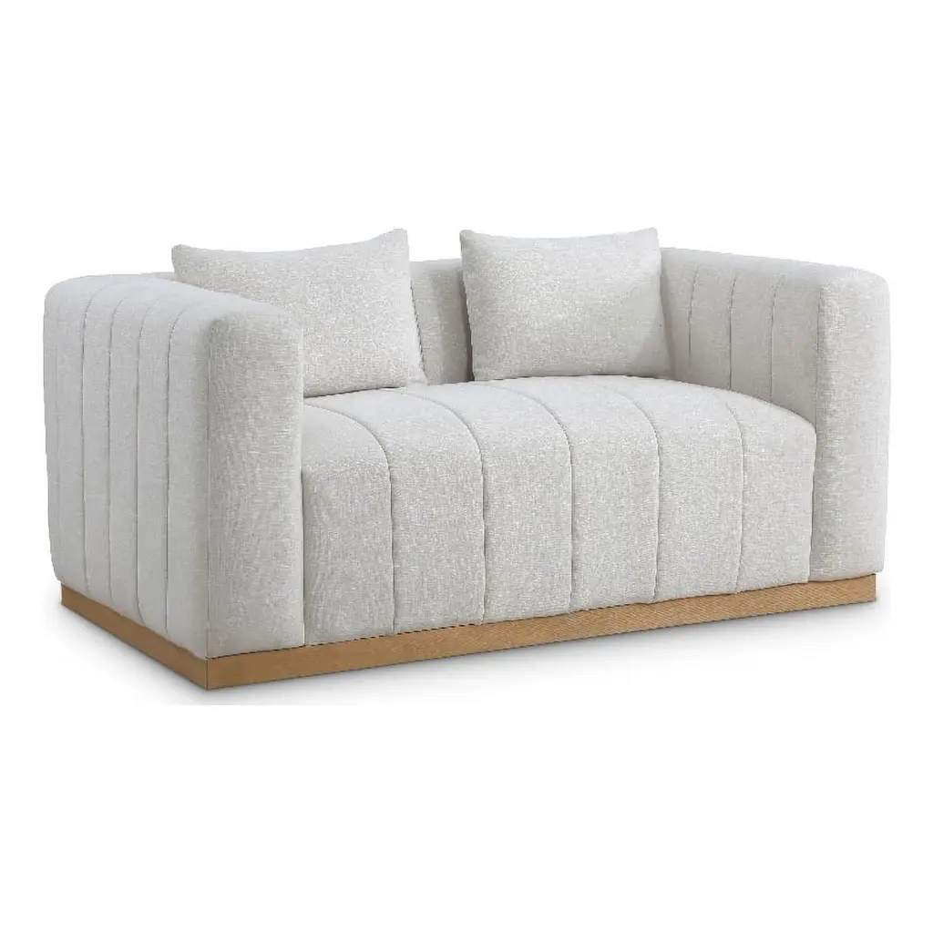 Meridian Furniture Lucia Cream Linen Textured Fabric Loveseat