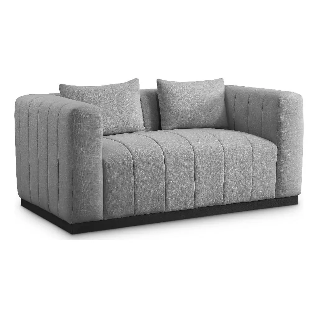 Meridian Furniture Lucia Grey Linen Textured Fabric Loveseat - Elegant and Comfortable