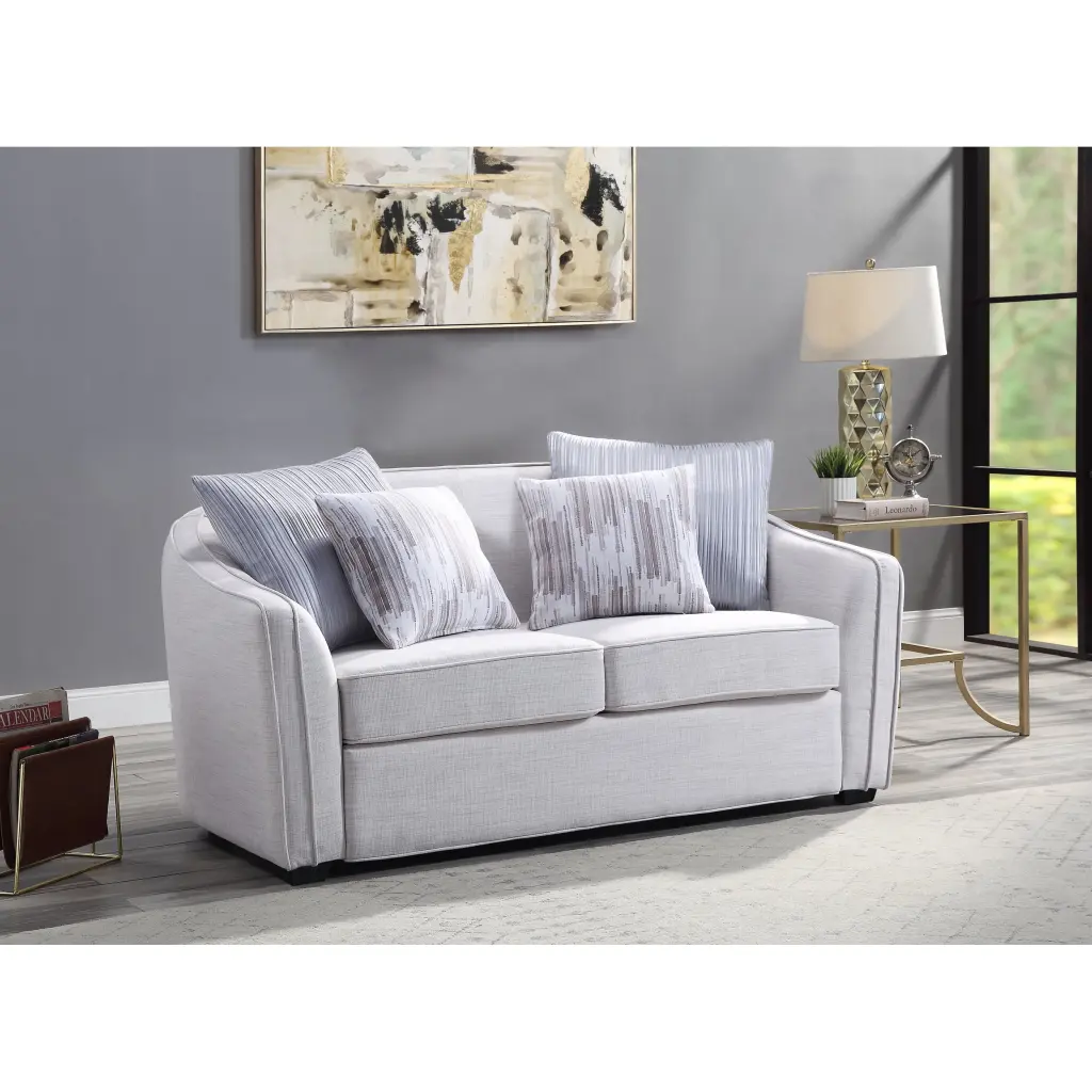 Miekor Furniture Mahler II Loveseat 4 Pillows Beige Linen - Elegant Living Room Sofa