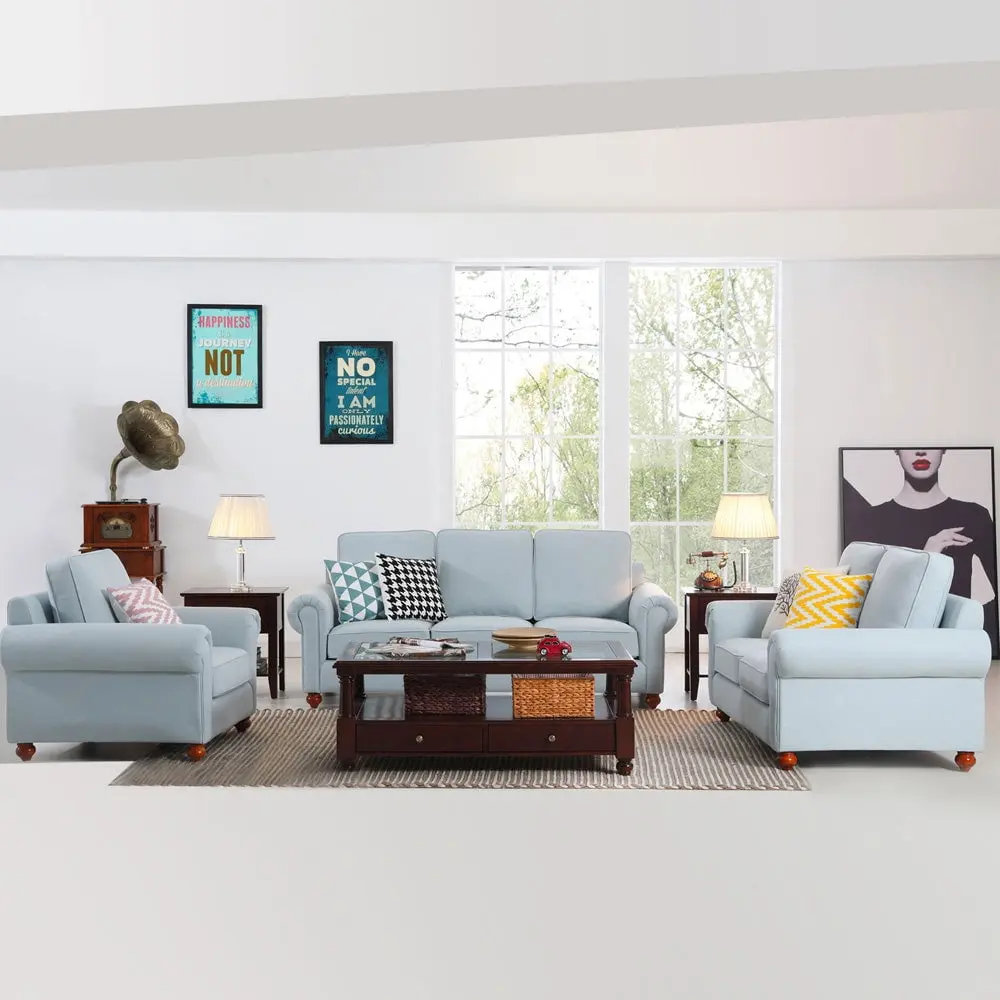 Remsoft 4PCS Sectional Sofa Set Living Room Linen Fabric Sofa Couch - 3 Seater and Loveseat Island Gale