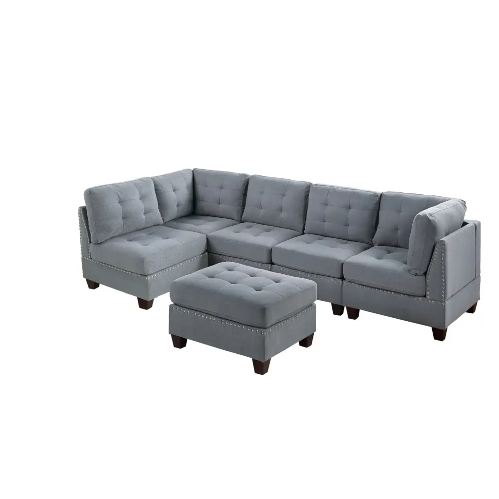 Miekor Furniture Contemporary Modular Sectional 6pc Set Gray Linen Fabric