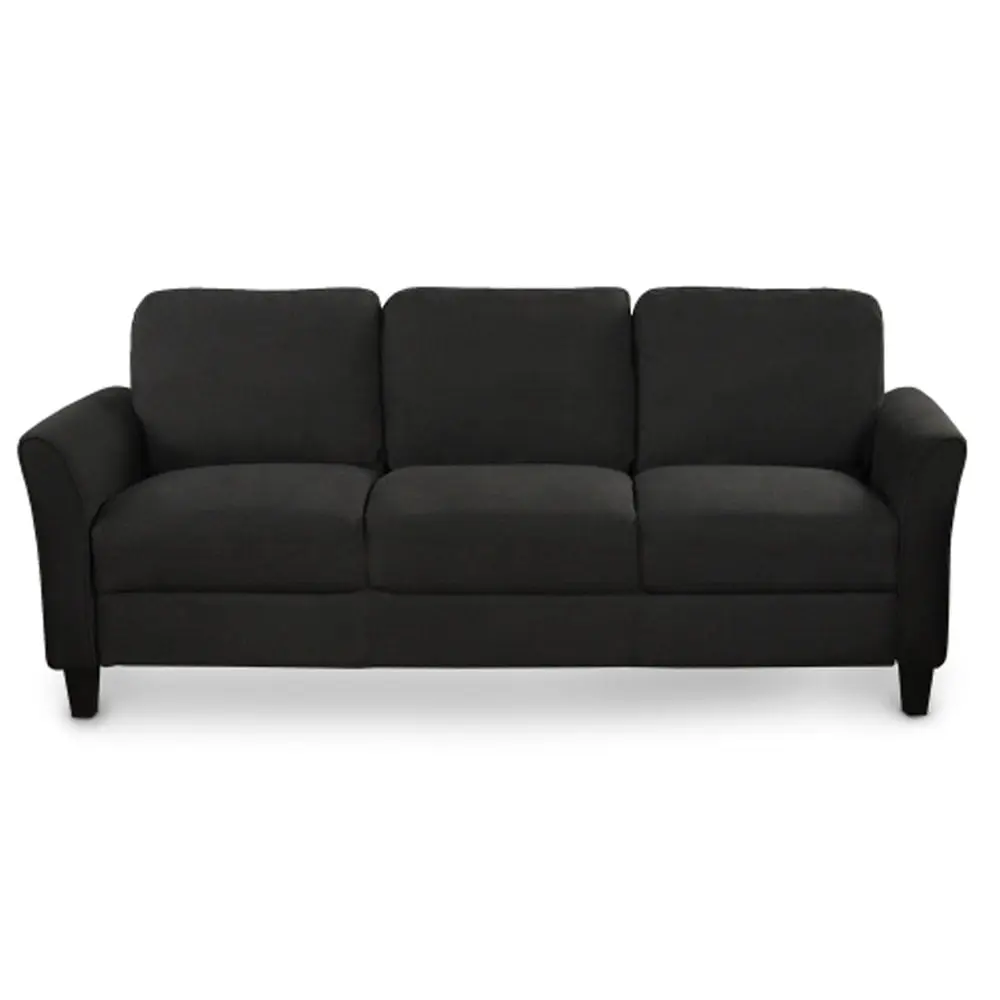 3-Seat Sofa Living Room Linen Fabric Sofa Black Hypeshops