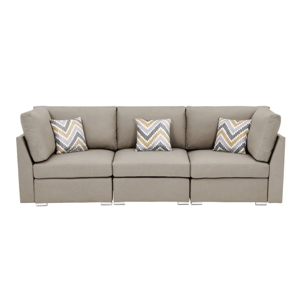 Amira Beige Linen Fabric Sofa Couch Pillows Lilola Home