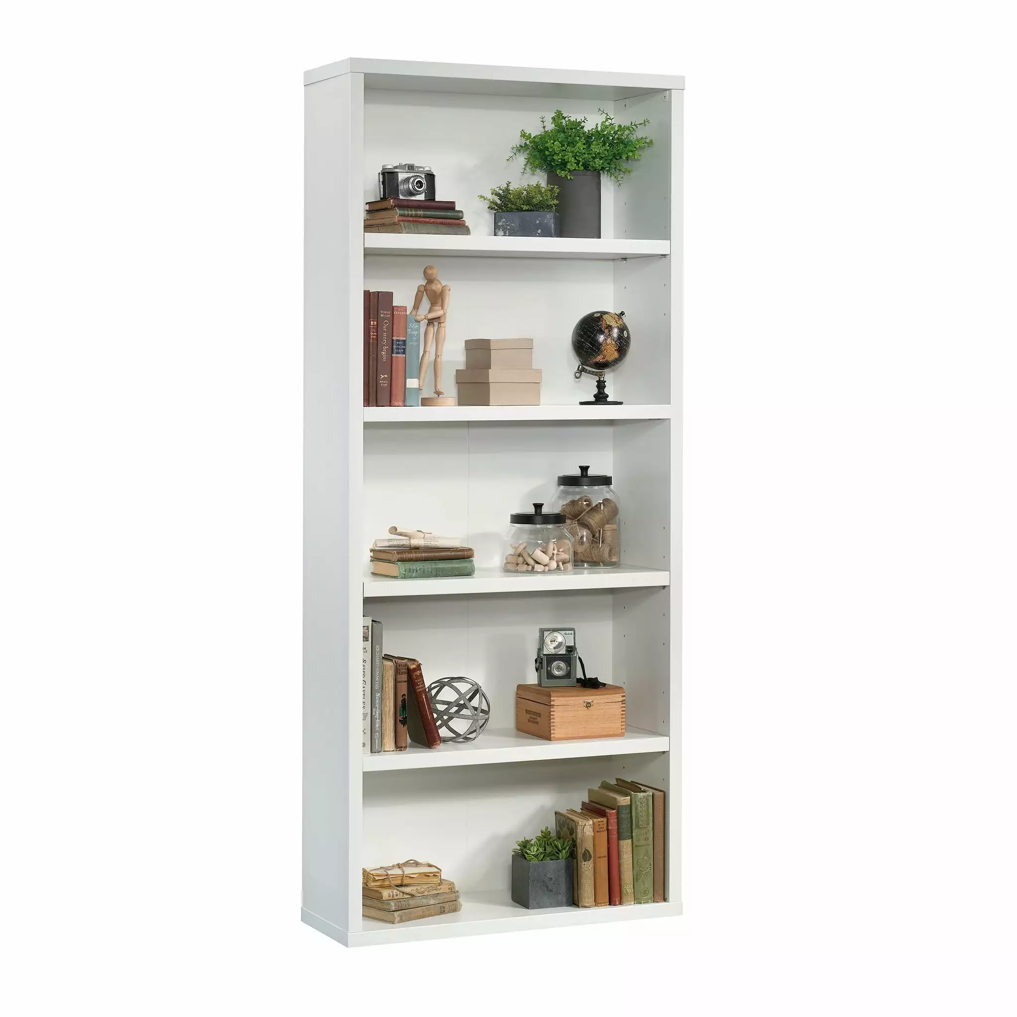 CasaSole 5-Shelf Living Room Bookcase Soft White - Modern Open Shelf Storage
