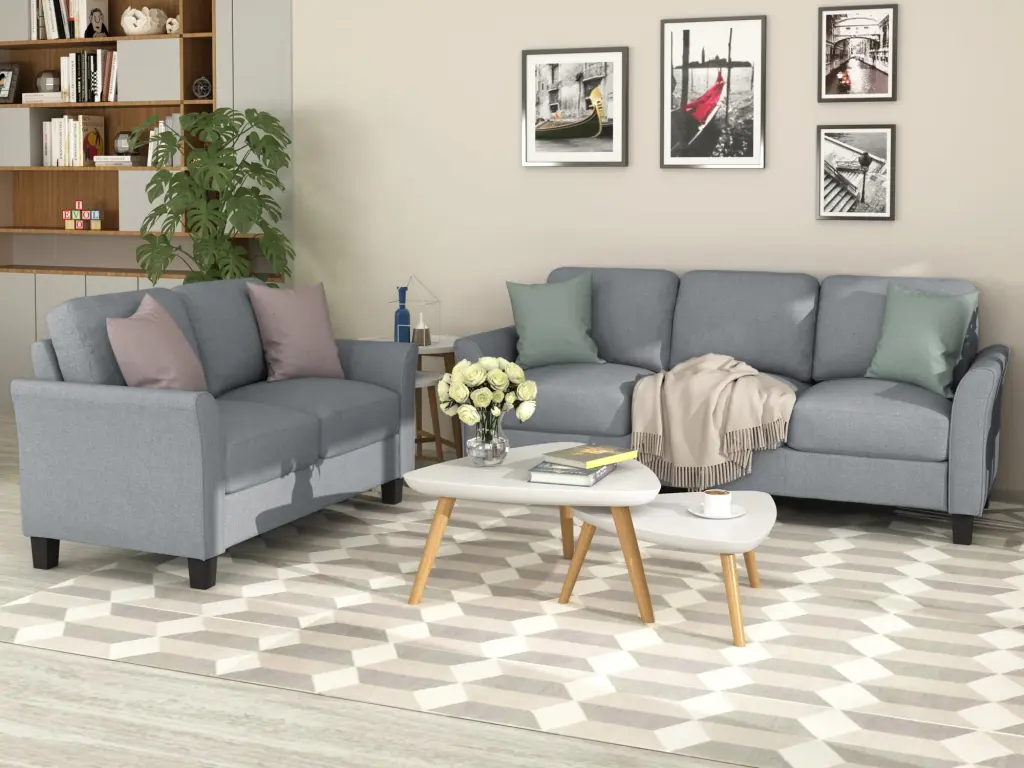 CoSoTower Living Room Furniture Loveseat Sofa And 3-Seat Sofa Gray - Complete Living Room Set