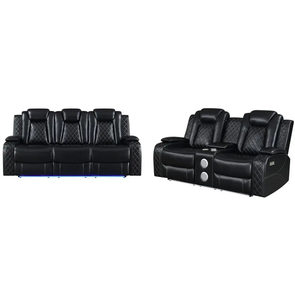 New Classic Orion 2-Piece Leather Power Loveseat and Sofa Set Black New Classic Furniture