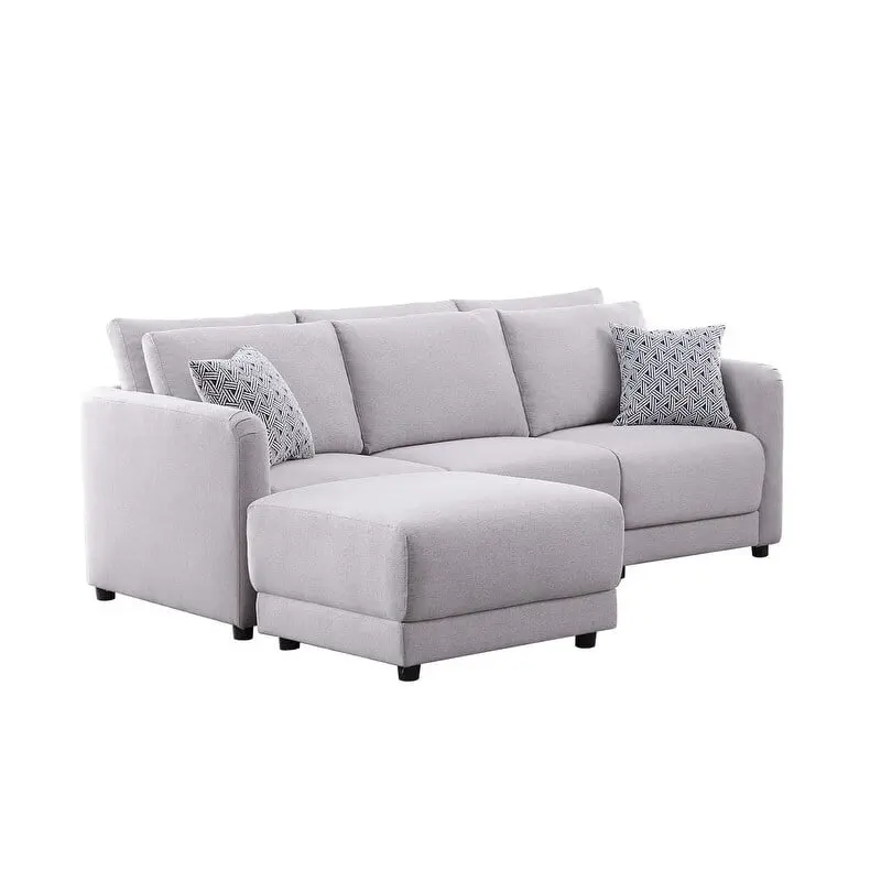 Penelope Light Gray Linen Fabric Sofa Ottoman and Pillows - Modern Living Room Couch Bed Bath & Beyond