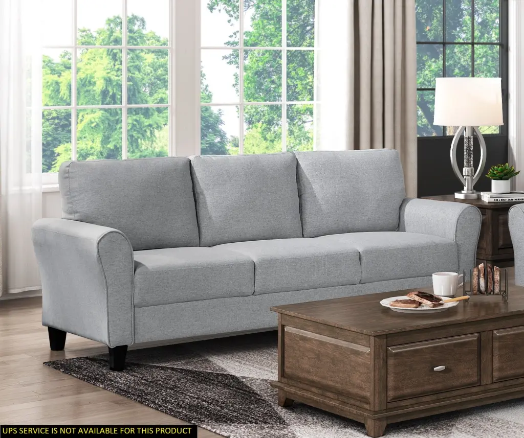 Homiyad Modern 1Pc Sofa Dark Gray Textured Fabric Upholstered Rounded Arms Sofa
