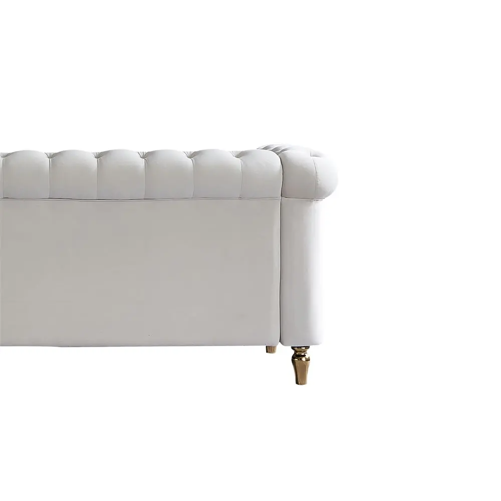 84.65 Inch Velvet Sofa Rolled Armrest and Cushion Seat Living Room Beige THOWDEE