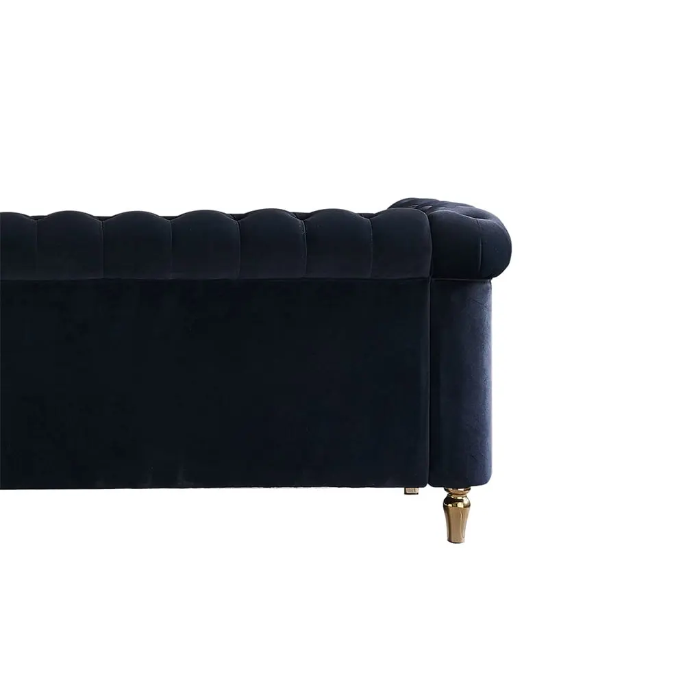 84.65 Inch Velvet Sofa Rolled Armrest and Cushion Seat Living Room Black THOWDEE