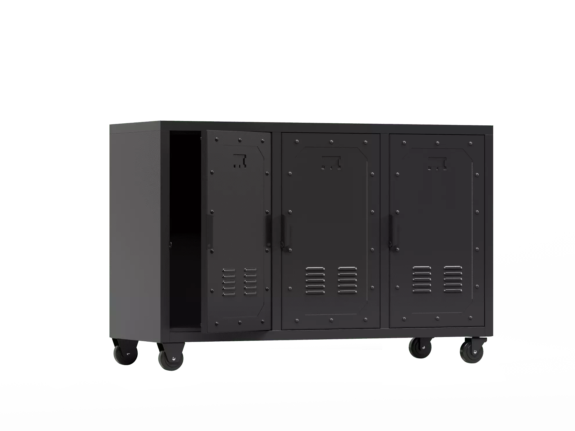 Steel Storage Cabinet Wheels 3 Doors Wide Locker Black Lockable Triple Tree