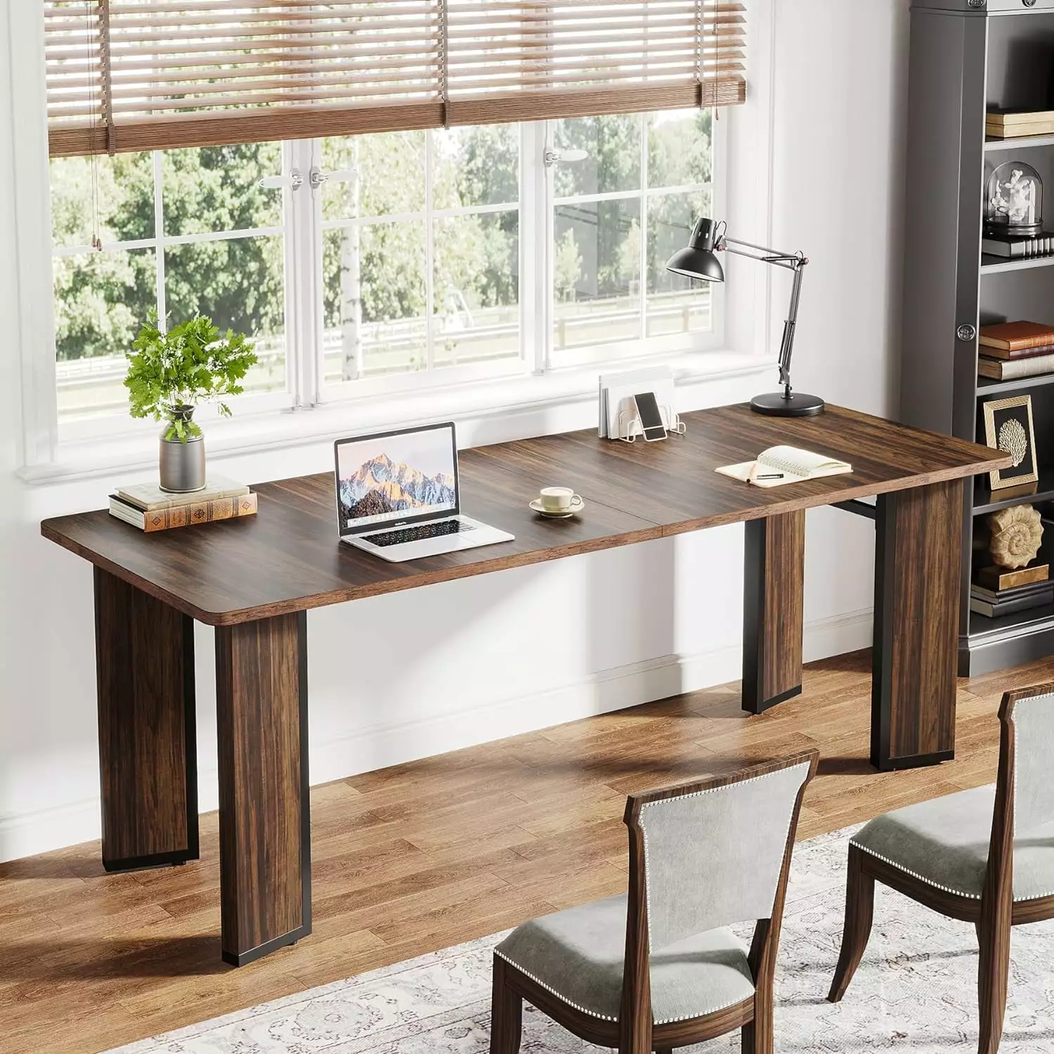 78.8 Inch Extra Long Computer Desk 2 Person Desks Wood Writing Table Double Long Desk Black Rustic Brown Tribesigns