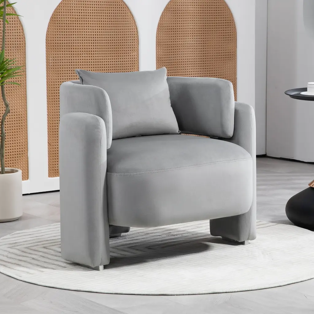 CoSoTower Modern Velvet Lounge Chair Single Sofa Pillows Living Room or Bedroom Grey