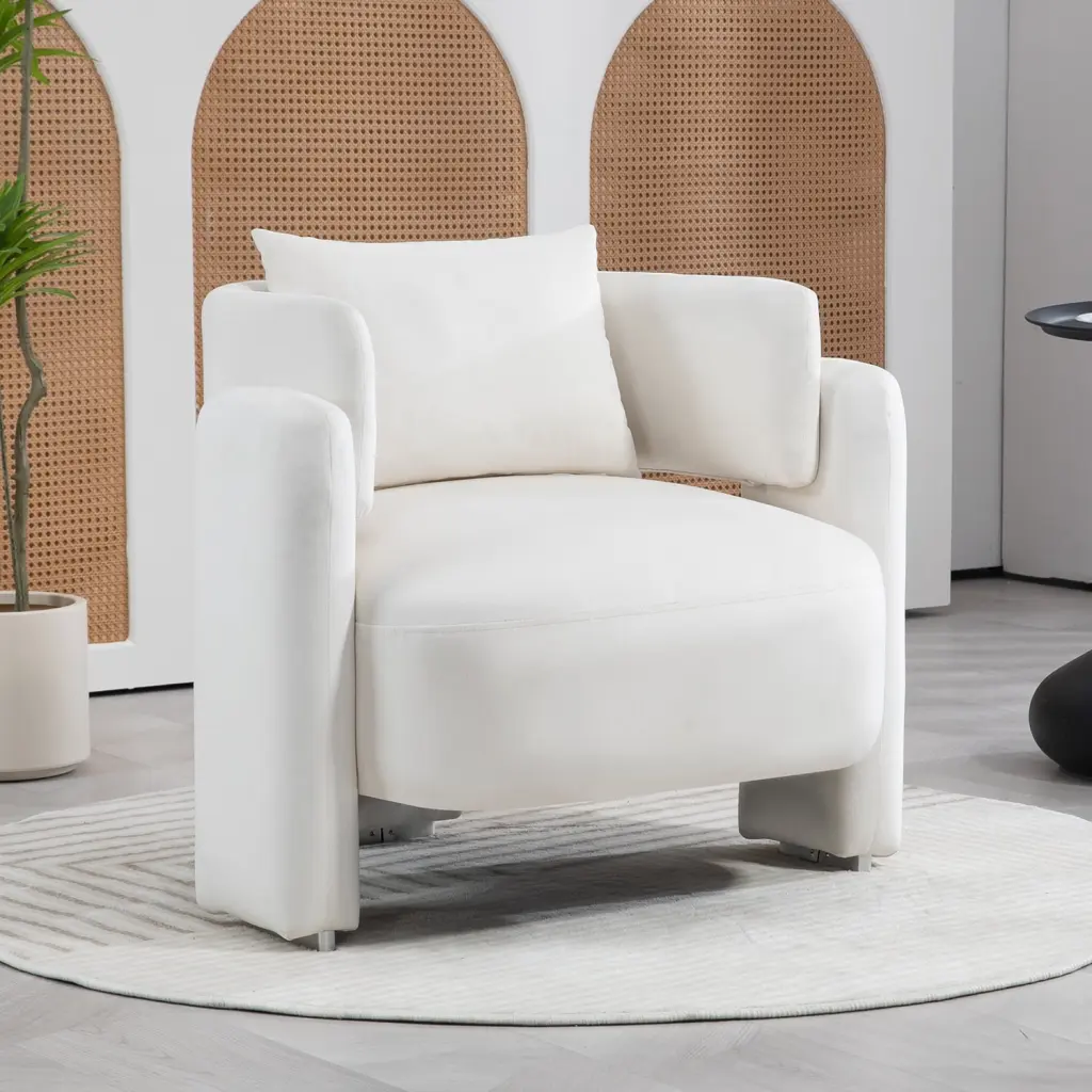 CoSoTower Modern Velvet Lounge Chair Single Sofa Pillows Living Room or Bedroom Beige