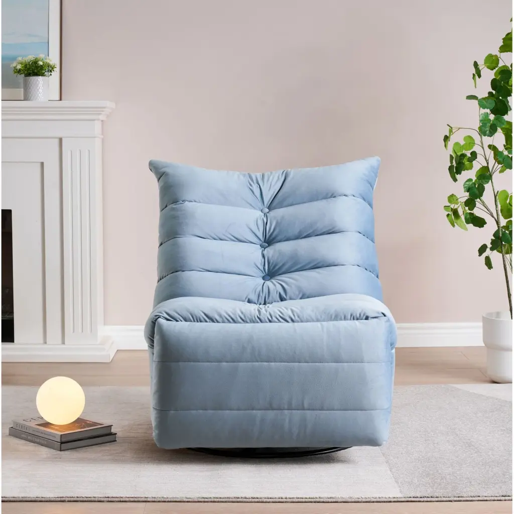 Lake Blue Swivel Lounge Chair Velvet Touch and Side Pocket Compact Spaces HATNOKIL