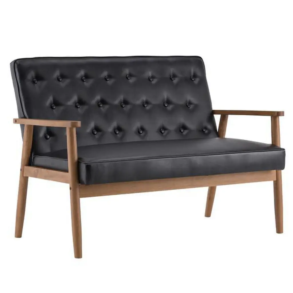 Wulawindy 49.61 x 27.95 x 33.07 Inches Two-person Retro PU Leather Lounge Chair Light Black