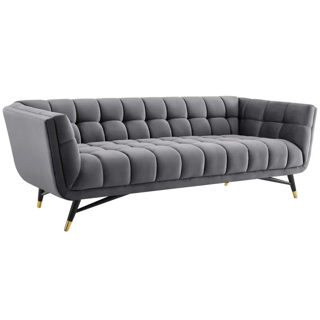Modern Urban Design Gray Velvet Sofa Living Room Lounge or Lobby