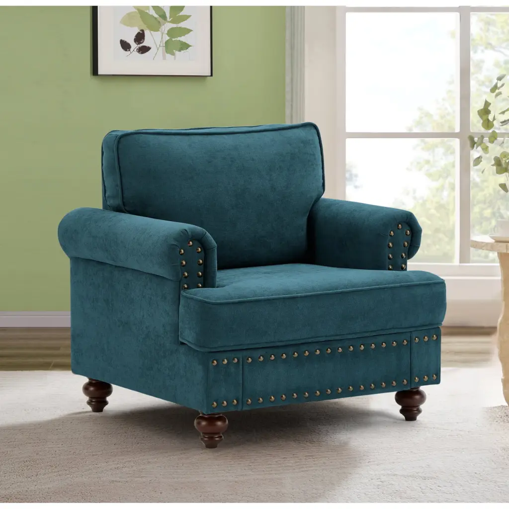 Modern 38 Green Chenille Sectional Love Seat Sofa Brown Legs Lake Green Ponnky