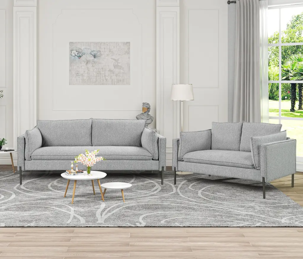 Dcenta 2 Piece Sofa Set Modern Linen Fabric Loveseat and 3 Seat Couch - Living Room Furniture