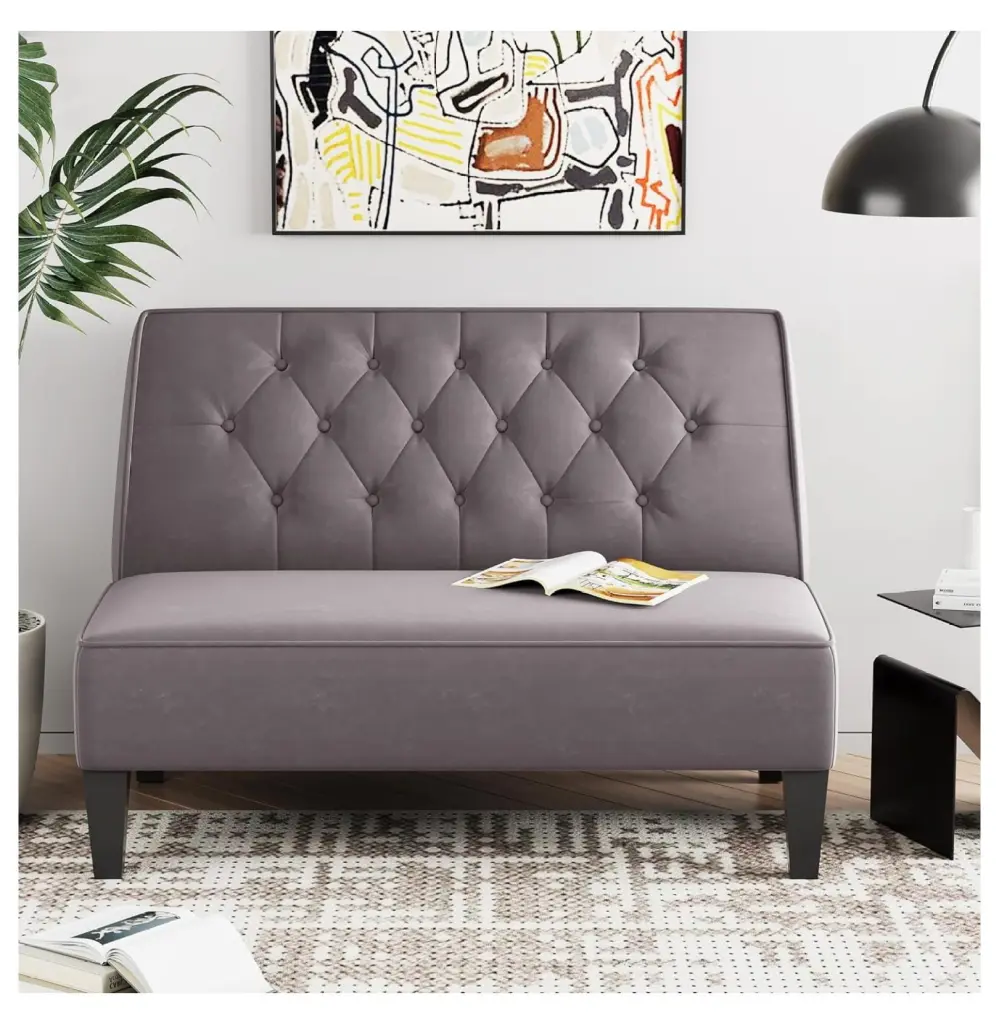 Zengpin Upholstered Loveseat Bench Settee Bedroom Velvet Grey Small Spaces