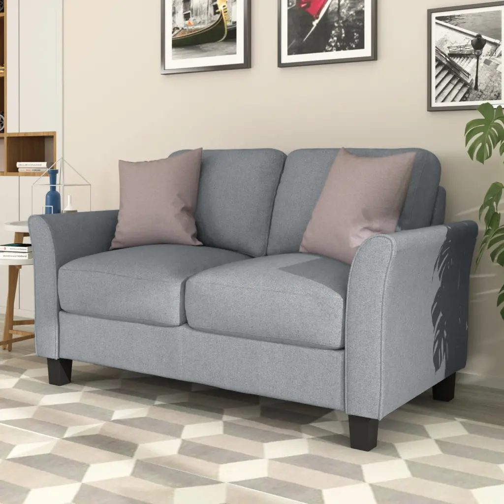 Grey Linen Fabric Reclining Loveseat Sofa Living Room and Office Kofun