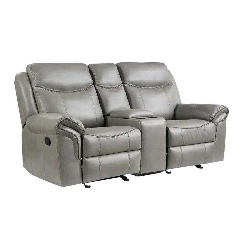 Lexicon Aram Faux Leather Double Glider Reclining Loveseat Gray - Comfortable Recliner Sofa