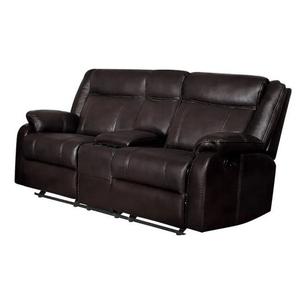 Jude Double Glider Reclining Love Seat Center Console Dark Brown Made4Mattress