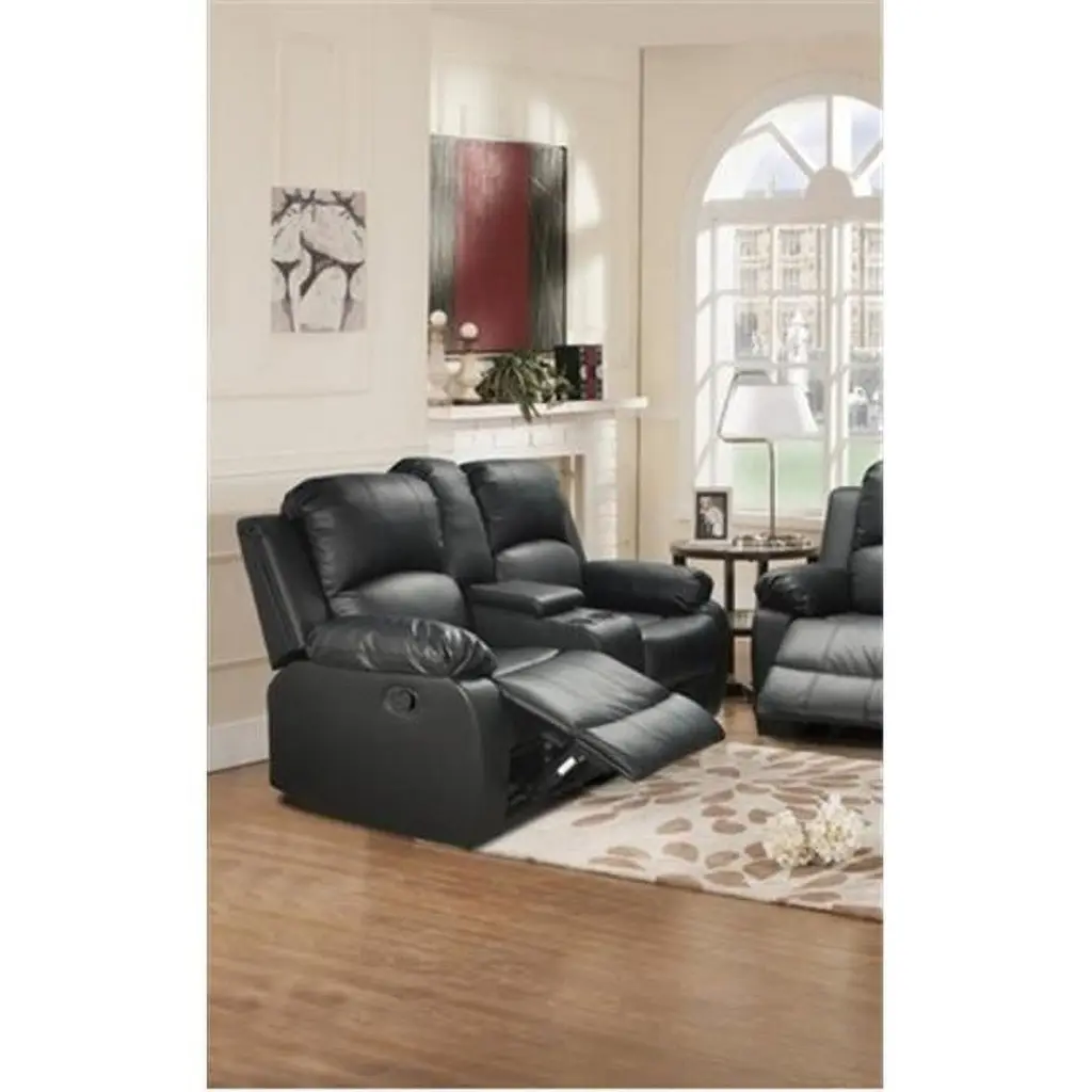 PonLiving Utica Reclining Loveseat Black 40 x 74.5 x 37 Faux Leather Recliner Sofa Pon Living Furniture Inc