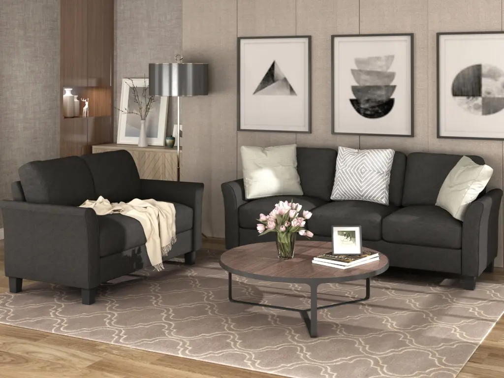 CoSoTower Living Room Furniture Loveseat Sofa And 3-Seat Sofa Black - Modern Home Set