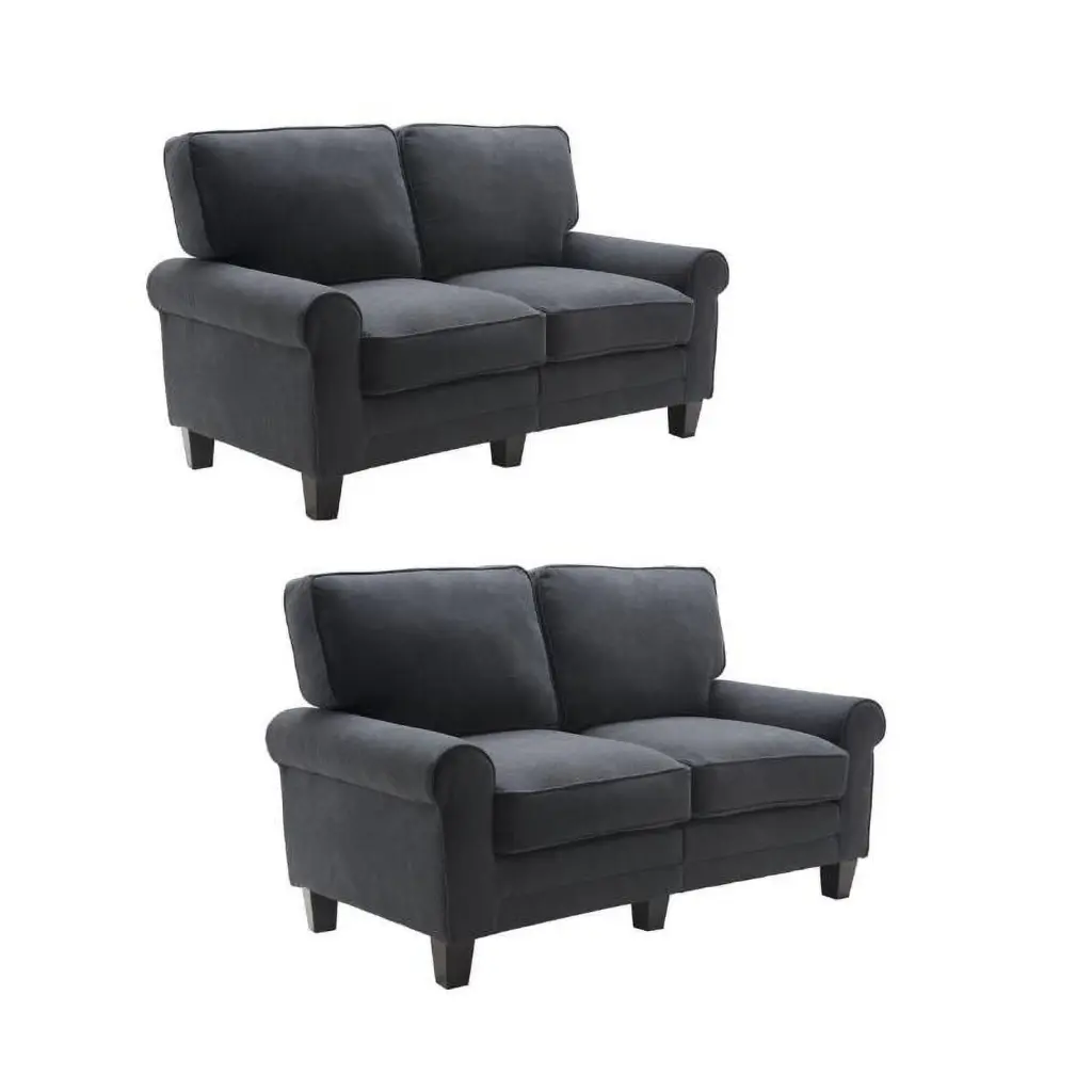 Home Square 2 Piece Polyester Fabric Loveseat Set Charcoal Cozy Living Room