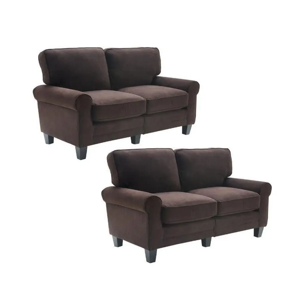 Home Square 2 Piece Polyester Fabric Loveseat Set Dark Brown