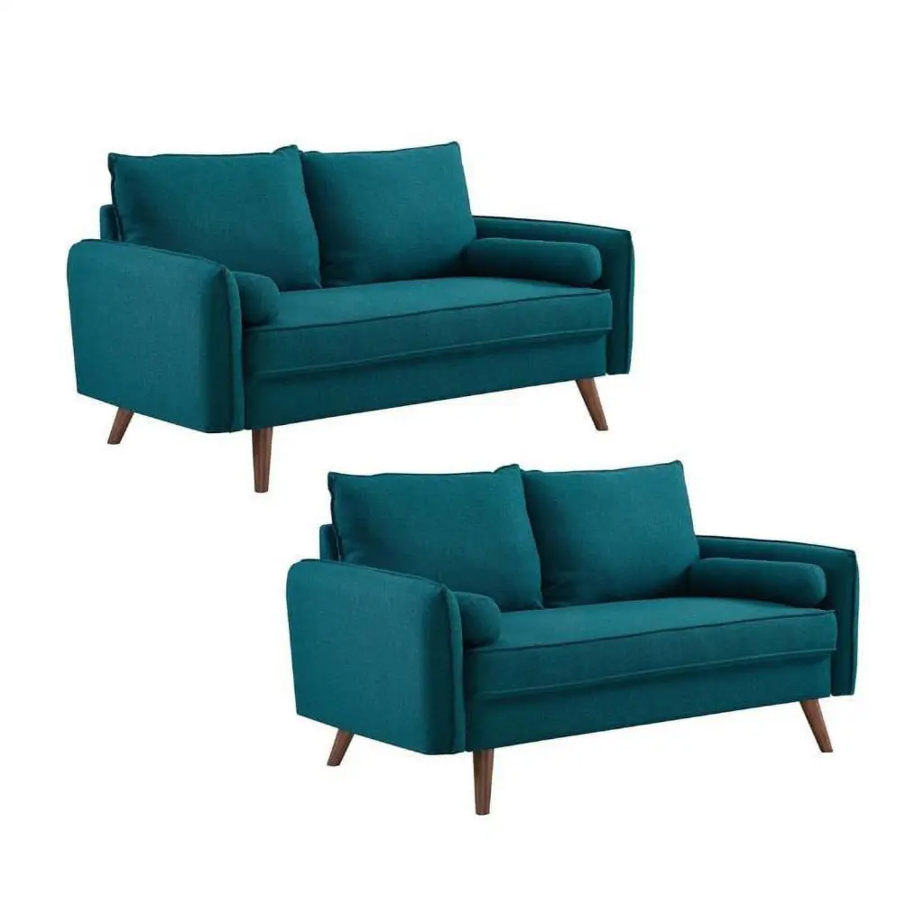 Home Square 2 Piece Teal Blue Contemporary Polyester Loveseat Set