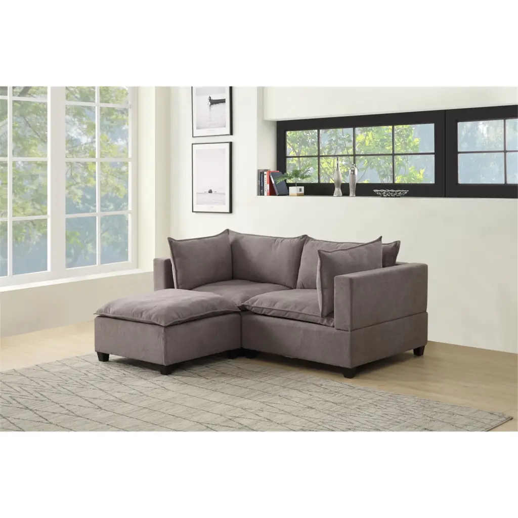 Maykoosh Suburban Sophistication Light Gray Fabric Sectional Loveseat Ottoman - Modular Sofa Set
