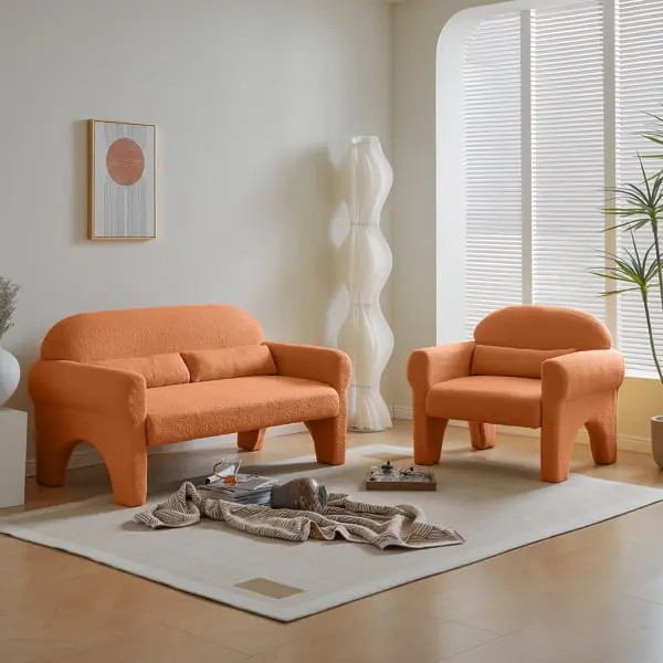 Miekor 2 Piece Set Sofa Couch Modern Teddy Fabric Loveseat & Accent Chair Living Room G58137