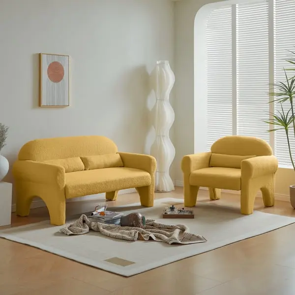 Miekor 2 Piece Set Sofa Couch Modern Teddy Fabric Loveseat & Accent Chair Living Room G58120