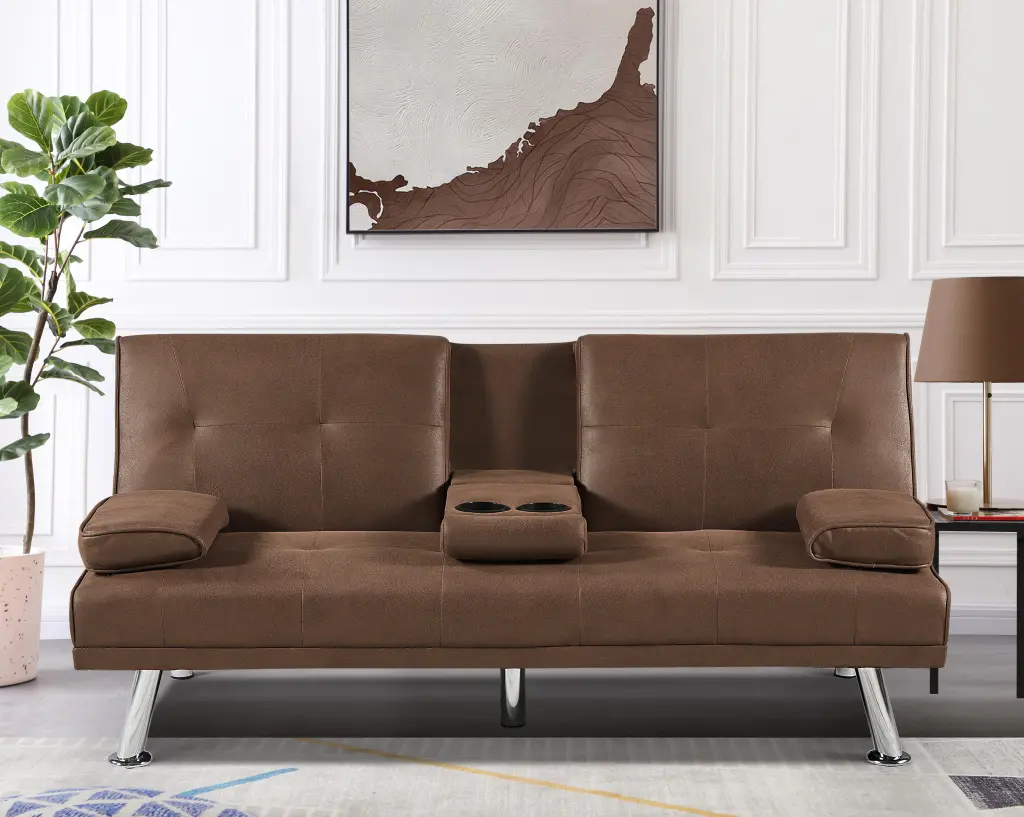 Modern Convertible Faux Leather Loveseat Sleeper Sofa Cup Holder CQSXDA