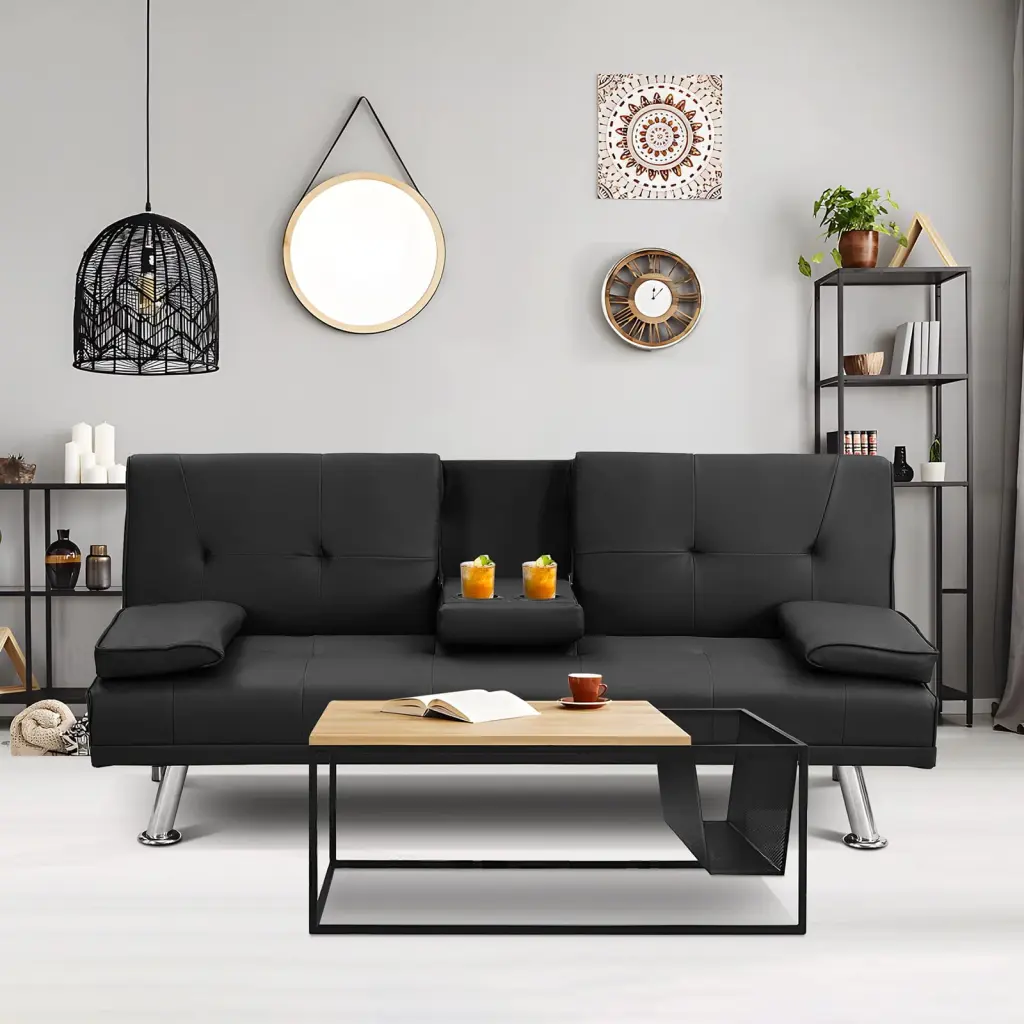 Modern Convertible PU Leather Loveseat Sleeper Sofa Adjustable Positions CQSXDA