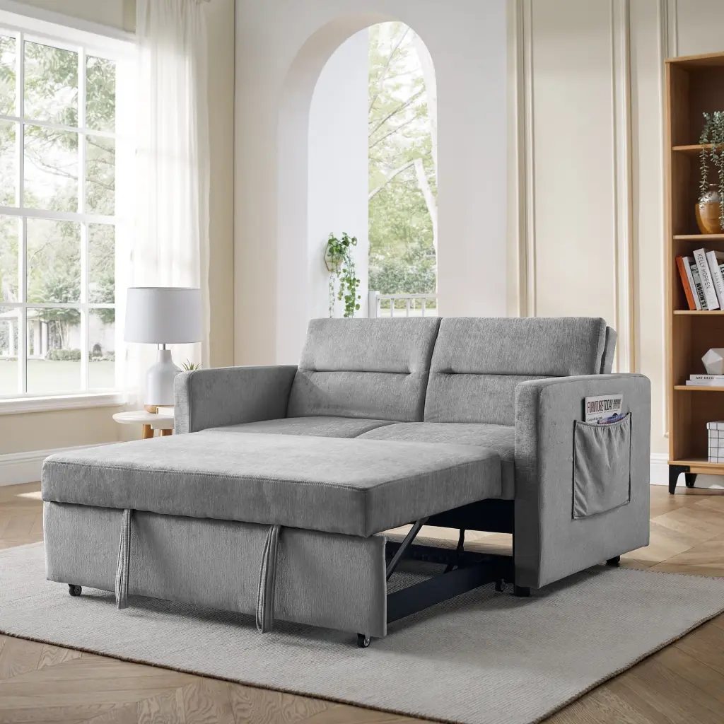 Grey Loveseat Sofa Bed Pull-Out Feature and Adjustable Back SNAILF