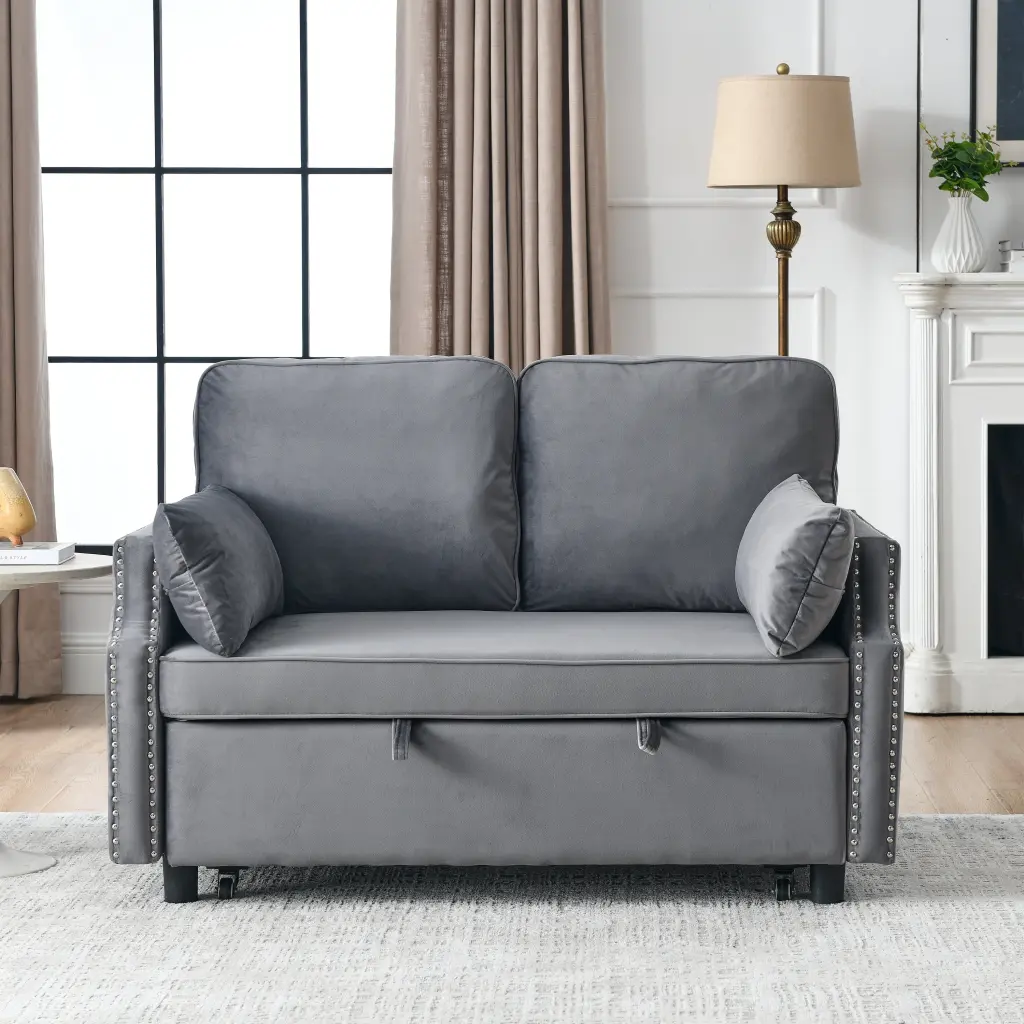 Grey Velvet Upholstered Recliner Bed Pull-out Sleeper Sofa - Folding Loveseat Sofa Bed Side Pockets Bed Bath & Beyond