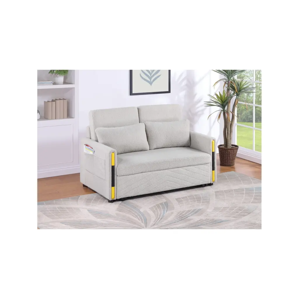 Percy 55.5W Beige Teddy Velvet Sleeper Loveseat Dual-Pull Sleeper Design - Convertible Sofa Bed Lilola Home