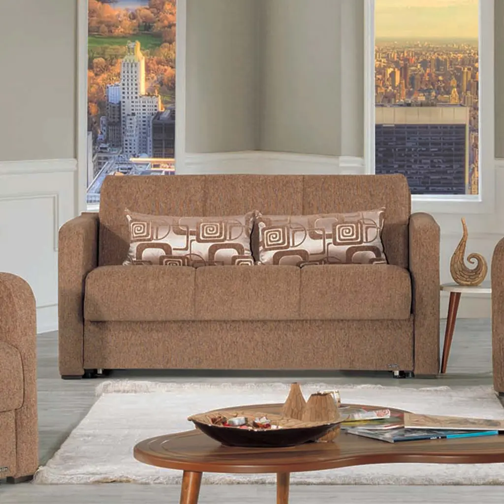 FERRA FASHION BROWN FABRIC LOVESEAT SLEEPER 05-370 Convertible Sofa Bed Ottomanson