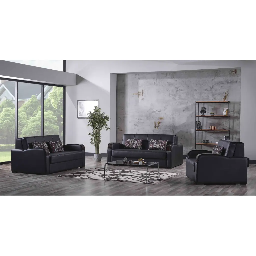 Sleep Plus Black PU Loveseat Sleeper Small Spaces Ottomanson