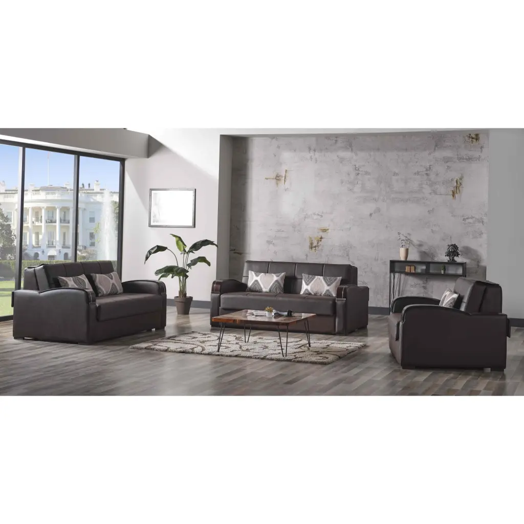 Sleep Plus Brown PU Loveseat Sleeper Compact Living Ottomanson