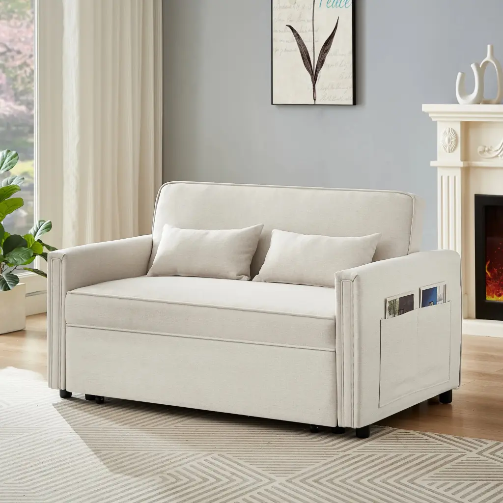 Modern Linen Convertible Loveseat Sleeper Sofa Adjustable Backrest and 2 Lumbar Pillows unknown