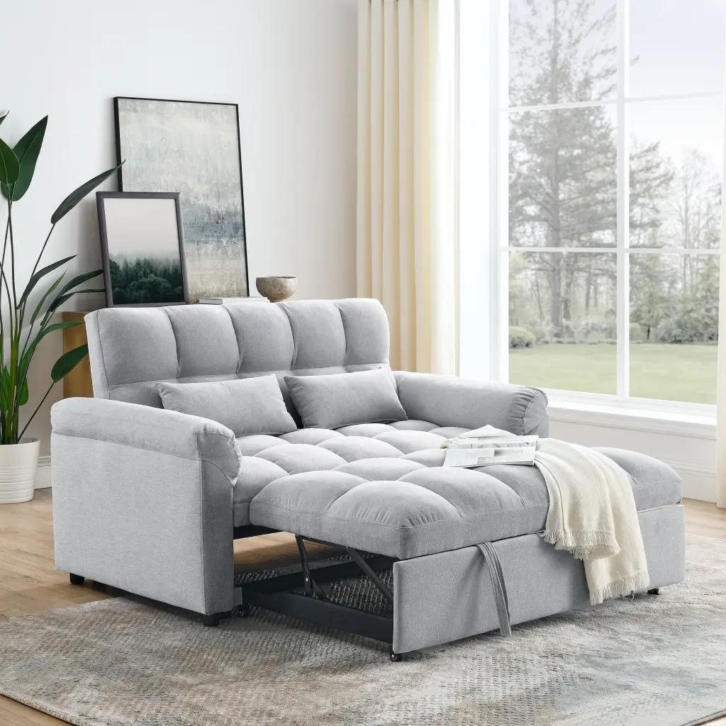 Loveseats Sofa Bed Pull-out Bed Adjustable Back Light Grey Leadbon