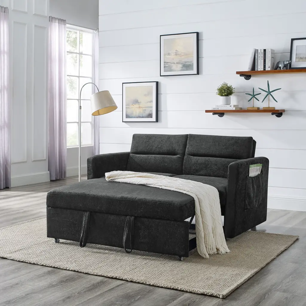 TYAQYF Black Loveseat Sofa Bed Adjustable Back and Arm Pockets