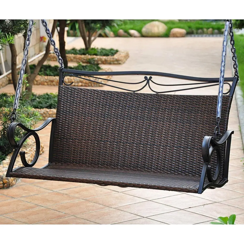 Maykoosh Victorian Elegance Resin Wicker Steel Loveseat Swing Outdoor Garden Patio